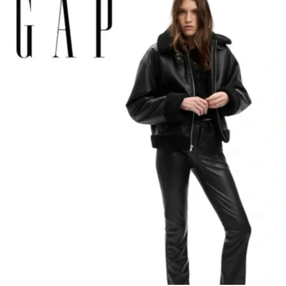 GAP Black Faux Leather Straight-Leg Pants - Picture 2 of 12